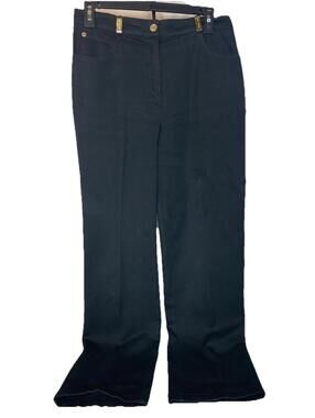 St John Sport by Marie Gray Pants Black Straight Leg Sz 8 Gold Button